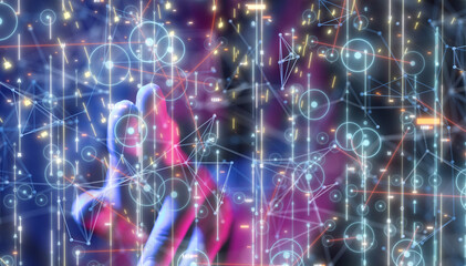 Neural network 3D illustration. Big data and cybersecurity