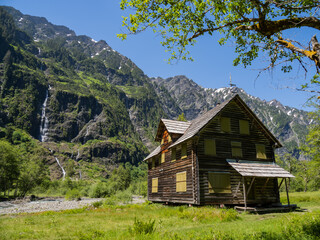 The historic ski chalet in Enchanted Valley along the riverbanks of the Quinault river in Olympic...