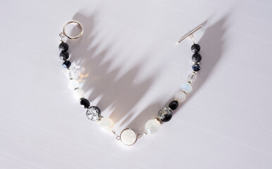 jewel handmade bracelet with semipreciouse stones at white  background