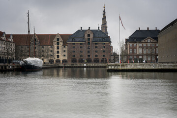 Fototapeta premium The port of Copenhagen, with the Stock Exchange in the background