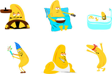 Mister banana vector icons set