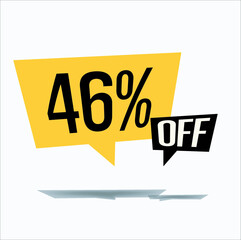 46% off discount sticker sale yellow tag isolated vector illustration. discount offer price label, vector price discount symbol floating