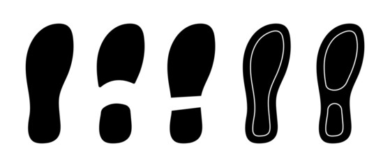 Fototapeta Shoe prints. Human footprints. Vector black silhouettes of boot prints. Black icons on white background. obraz