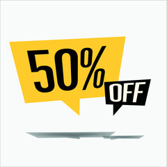 50% off discount sticker sale yellow tag isolated vector illustration. discount offer price label, vector price discount symbol floating