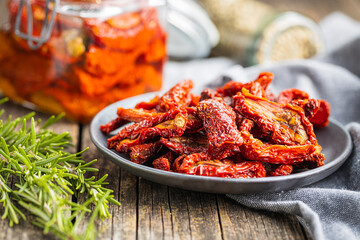 Sun dried tomatoes on plate.