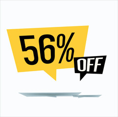 56% off discount sticker sale yellow tag isolated vector illustration. discount offer price label, vector price discount symbol floating