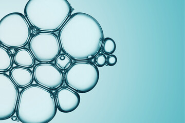 Cell, molecule concept. Soap bubbles group macro representing abstract cell structure microscope...