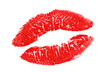 Lipstick kiss isolated on white background. Red lips stain mark