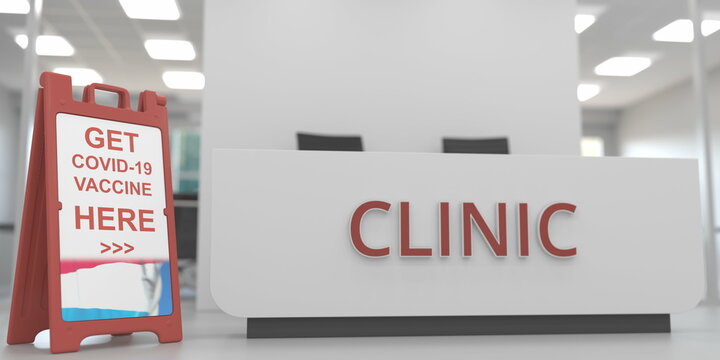 Flag of Luxembourg on a COVID-19 vaccination centre signboard, 3D rendering