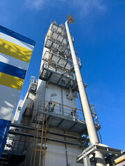 Production of oxygen and nitrogen from the air. Exterior view of the rectification column for air...