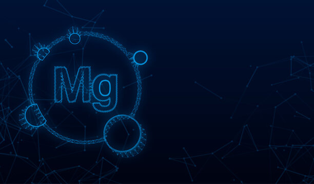 Blue magnesium Plexus sign. Magnesium mineral. Mg pill capsule. Vector stock illustration