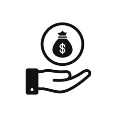 Bag of money on hand. Investment, earning, banking, wealth icon design isolated. Vector illustration