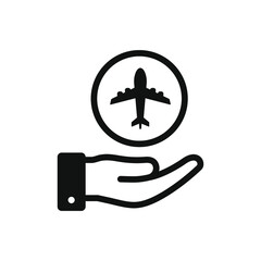 Airplane on hand. Aviation, travel, airline, flight icon design isolated. Vector illustration