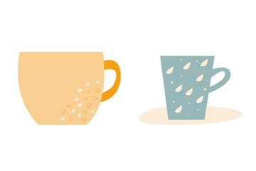 Minimalistic vector coffee cups of various shapes in trendy colors. Illustration with for menu
