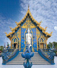 Famous Wat Rong Suea Ten, Blue Temple in Chiang Rai Province, Northern Thailand.