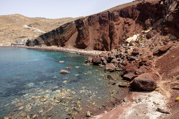  The famous Red beach on the south coast of Santorini island, Cyclades, Aegean Sea.
