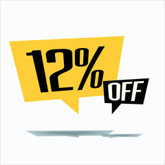 12% off discount sticker sale yellow tag isolated vector illustration. discount offer price label, vector price discount symbol floating