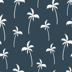 Fototapeta na wymiar Seamless pattern with palm tree. Tropical texture on blue background. Vector illustration. It can be used for wallpapers, wrapping, cards, patterns for clothes and other.