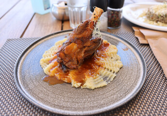 Braised lamb shank on the mashed potato