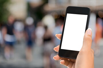 Hand with smartphone with empty blank screen
