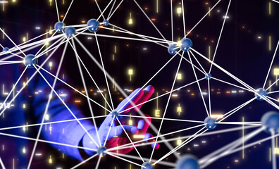 Global network. Blockchain. 3D illustration. Neural networks and artificial intelligence. Abstract