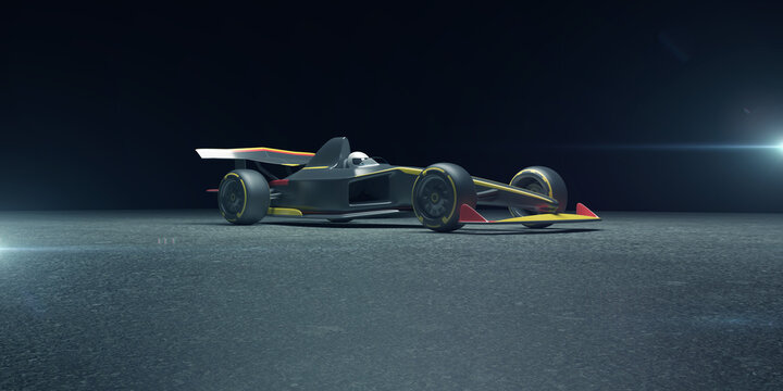 Racing Sport Car on asphalt in dark background with lights