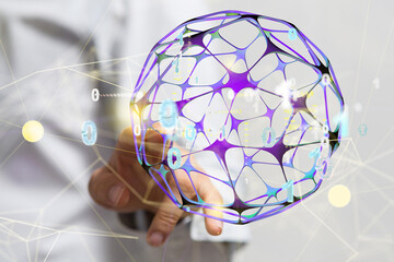 Global network. Blockchain. 3D illustration. Neural networks and artificial intelligence. Abstract  3d