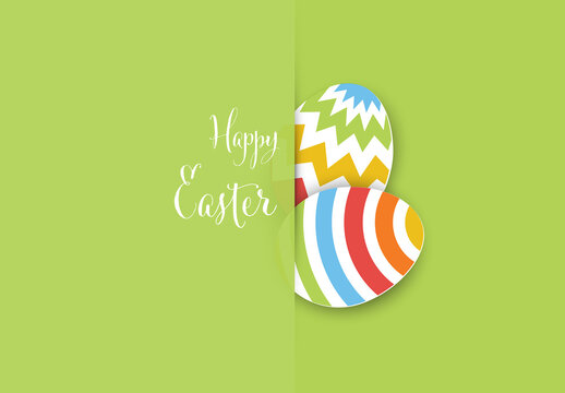 Simple Green Easter Card Layout with Paper Decorated Easter Eggs