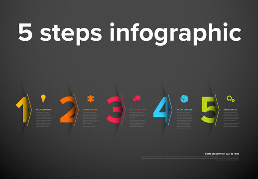 Five Color Steps Progress Dark Page Layout with Color Accent