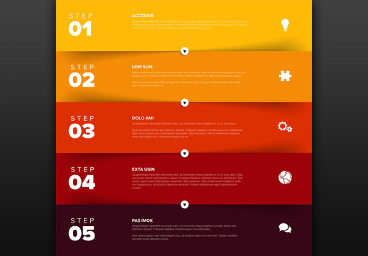 Five Red Horizontal Block Steps Progress Page Layout