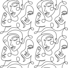 Seamless pattern of faces of an abstract woman.