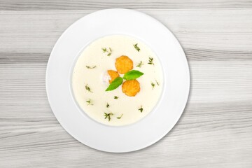 delicious homemade soup with vegetables in the bowl