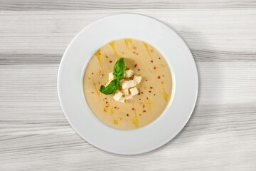 delicious homemade soup with vegetables in the bowl