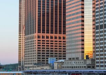 Architecture buildings close up with perfect morning light hitting the exterior 