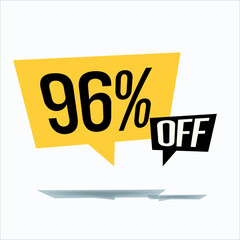 96% off discount sticker sale yellow tag isolated vector illustration. discount offer price label, vector price discount symbol floating