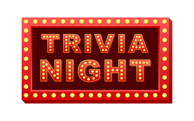 Retro light text trivia night. Retro light bulb. Vector stock illustration