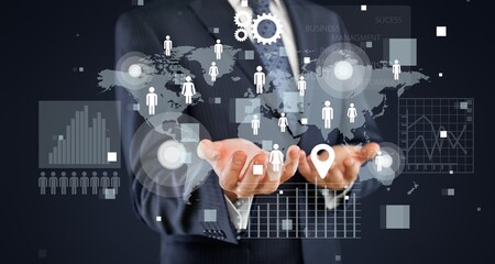 Businessman draws economic growth graph financial data. Financial and banking Technology.