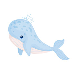 Cute little blue whale character.Cartoon vector graphic.