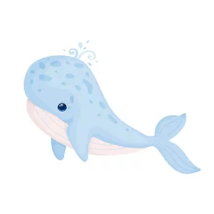 Fotobehang Schattige kleine blauwe vinvis karakter. Cartoon vectorafbeelding. © Екатерина Якубович