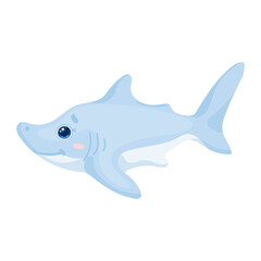 Fototapeta premium Cute little shark character. Cartoon vector graphics.