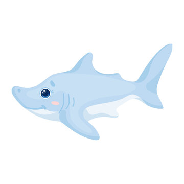 Cute little shark character. Cartoon vector graphics.