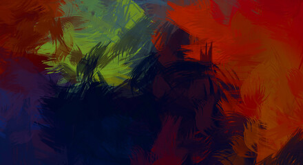 Abstract background of colorful brush strokes. Brushed vibrant wallpaper. Painted artistic creation. Unique and creative illustration.