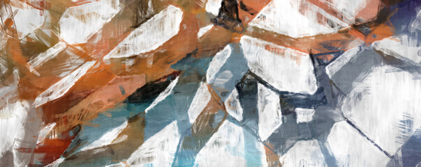 Rough brushstrokes on abstract background. Brush painting. Color strokes of paint. Unique wall art. Modern art on canvas. Colorful contemporary artwork.