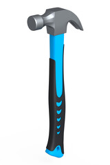 Black and blue hammer with a rubberized handle isolated on white background