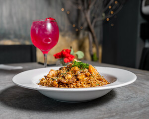 delicious chinese rice dish on a plaro in a luxury restaurant