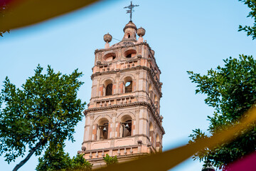 beautiful church tower of pueblo magico of mexico