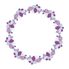 Fototapeta na wymiar Vector illustration of Easter wreath made of flowers and eggs and feathers 