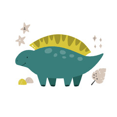 Colorful illustration of a funny stegosaurus dino