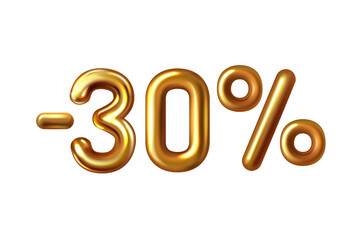 Discount shopping realistic golden balloon minus thirty percent symbol