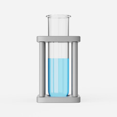 Test tube with liquid in stand on a plain background. 3d render.